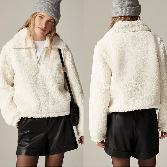 NWT J CREW Sherpa half-zip fleece pullover in Natural - Picture 2 of 7